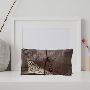 Handmade Leather Clutch Snake Print Design Brown Christmas Stocking Gift Idea